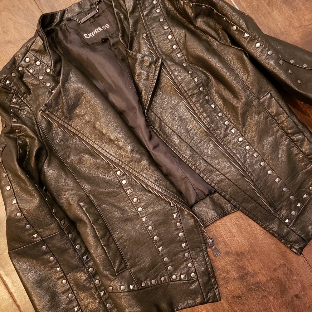 Express Faux Leather Rivet Studded Jacket - Picture 2 of 5